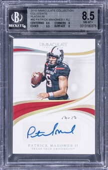 2019 Panini Immaculate Collection Collegiate Platinum #80 Patrick Mahomes II Signed Card (#1/1) - BGS NM-MT+ 8.5/BGS 10
